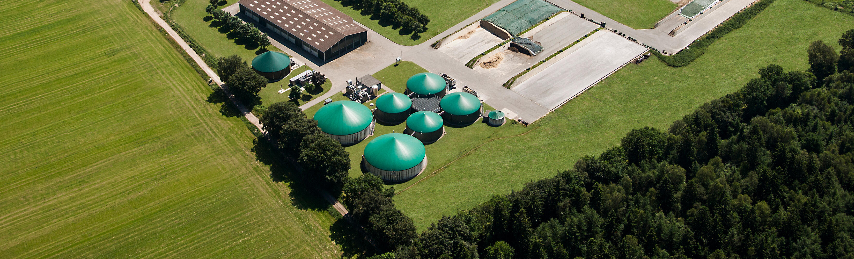 Vue aérienne de l'installation de biogaz Gut Hülsenberg