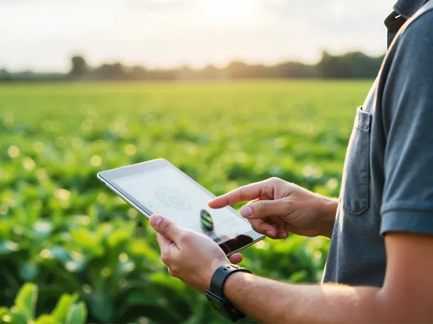 Tablet being operated by a man in a field